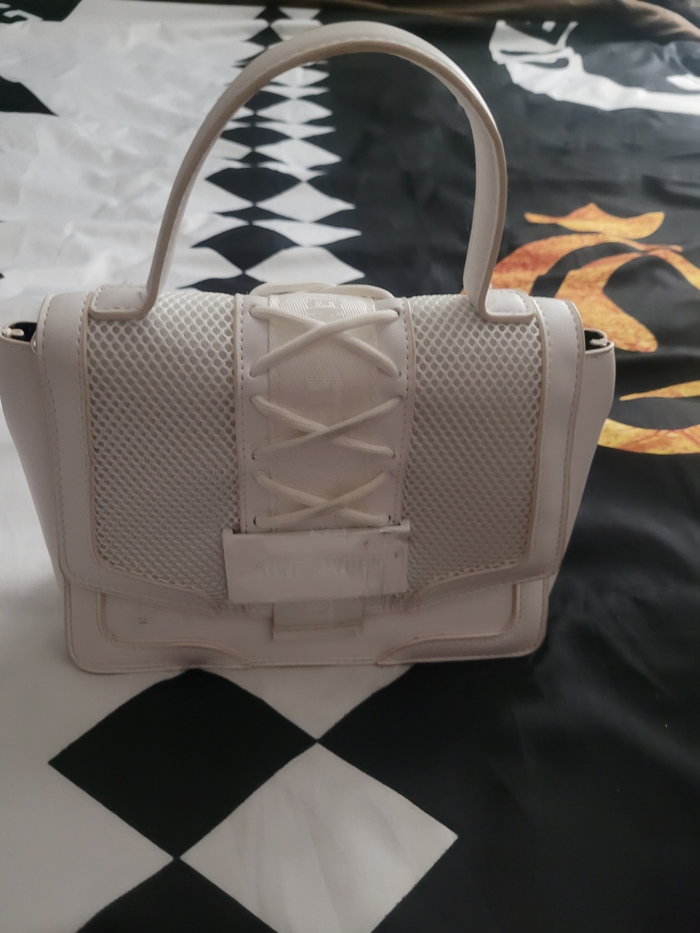 Steve Madden White Lace-Front Top-Handle Satchel